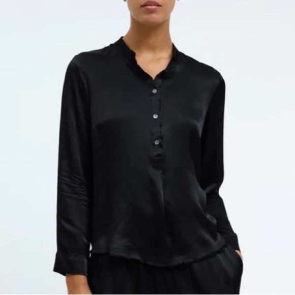 NWT Raquel Allegra Pebble Satin Set — Perfect Henley (XS) + Fez Pant (S), Black - Picture 10 of 11